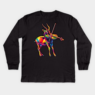 Gemsbok Playing Violin Kids Long Sleeve T-Shirt